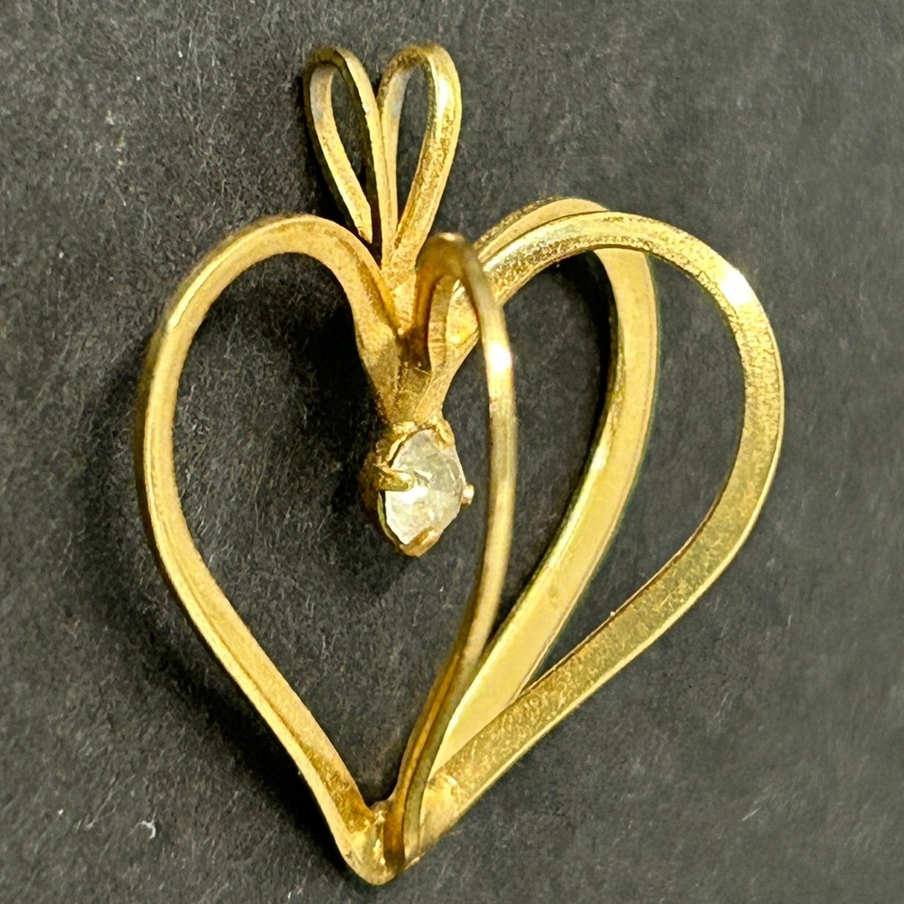 Heart Pendant Gold Tone Double Openwork Heart Clear Stone Accent